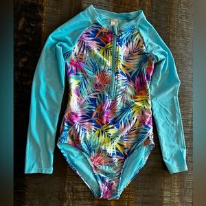 NWOT Cat & Jack Girls' Paradise Palm Abstract One Piece Swimsuit Large 10/12